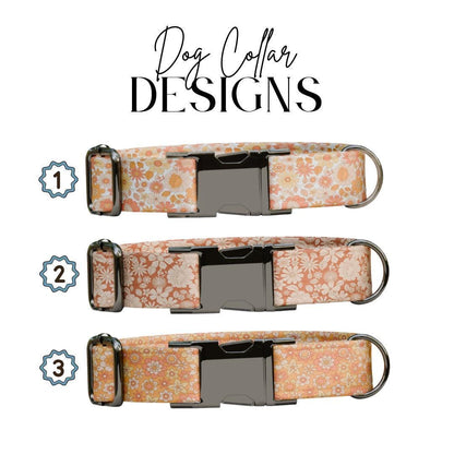 Personalized Orange Floral Dog Collar with Name Engraved Cute and Soft Adjustable Collar & Leash Set, Black or Gold Buckle, Dog Gift (OG-08)