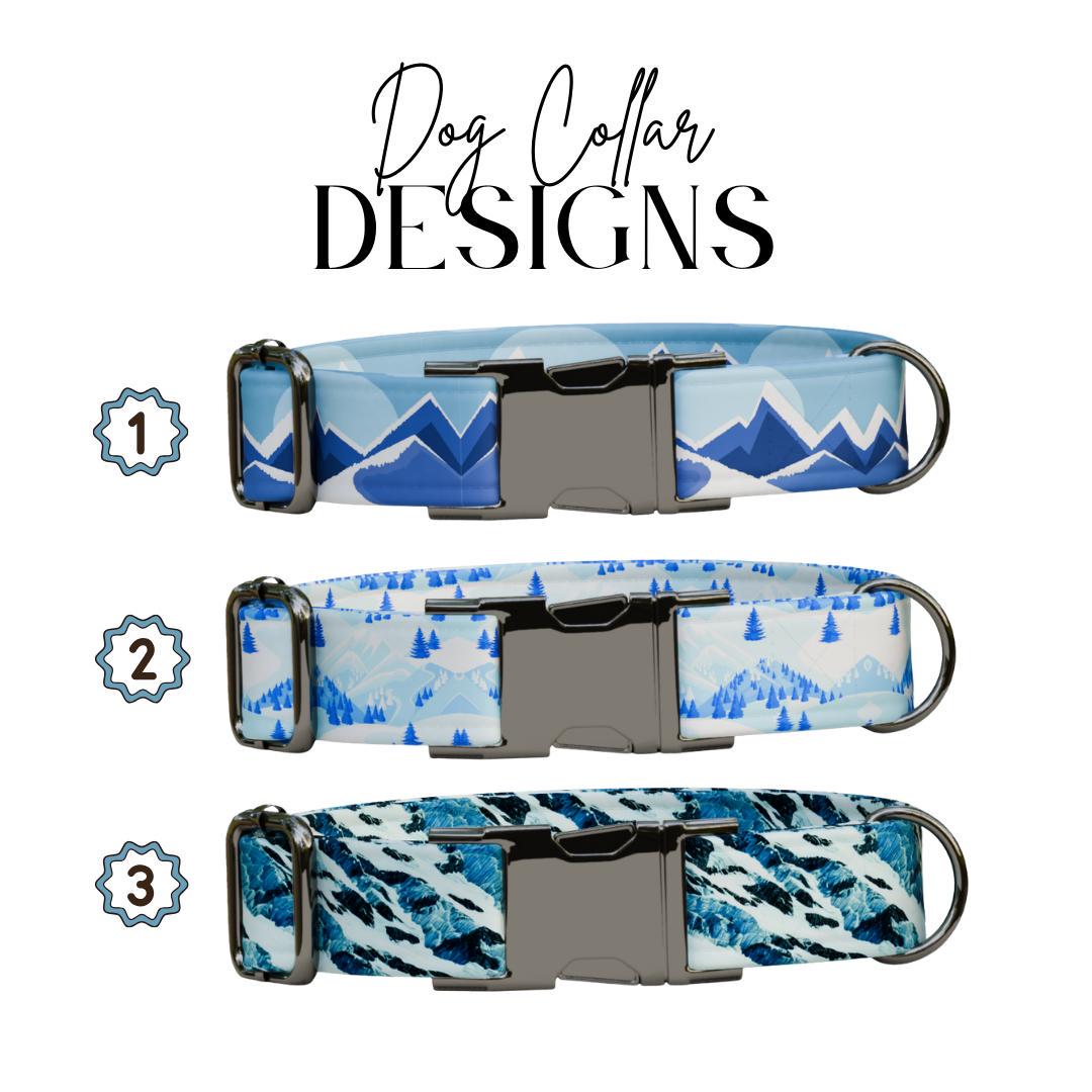 Personalized Blue Mountains Dog Collar with Name Engraved Cute and Soft Adjustable Collar & Leash Set Black or Gold Buckle Dog Gift (OG-102)