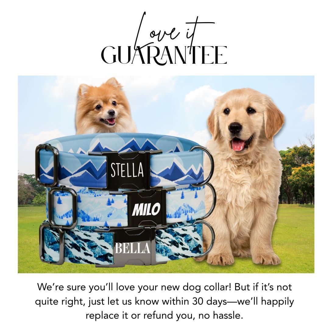 Personalized Blue Mountains Dog Collar with Name Engraved Cute and Soft Adjustable Collar & Leash Set Black or Gold Buckle Dog Gift (OG-102)