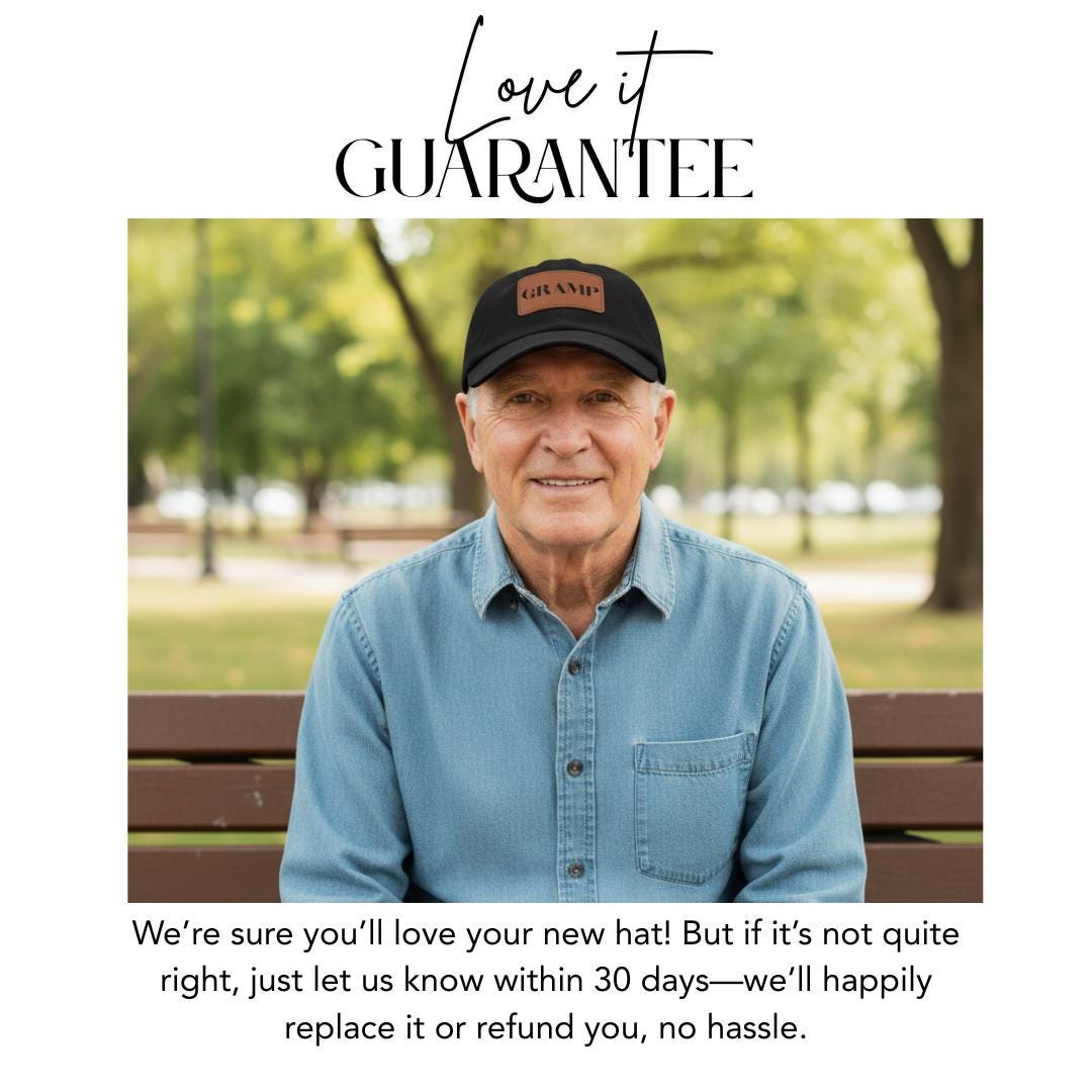 Gramp Hat with Stylish Leather Patch (Rectangle) Baseball Cap Everyday Wear Classic Grandpa Cap Unique Gift for Him, Grandpa, Gramp, or Dad