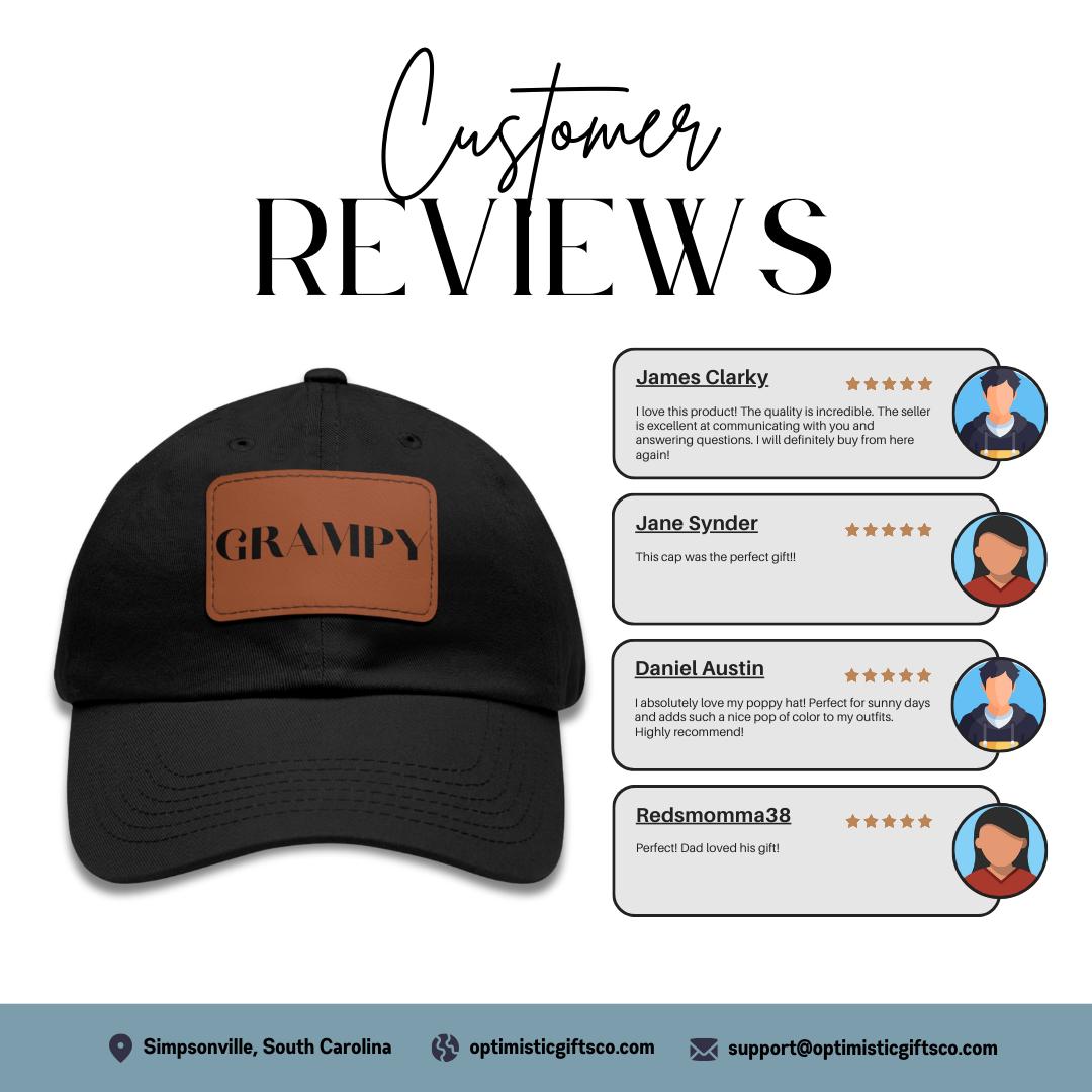 Grampy Hat with Stylish Leather Patch (Rectangle) Baseball Cap Everyday Wear Classic Grampy Cap Unique Gift for Him, Grandpa, Grampy, or Dad