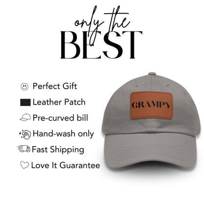 Grampy Hat with Stylish Leather Patch (Rectangle) Baseball Cap Everyday Wear Classic Grampy Cap Unique Gift for Him, Grandpa, Grampy, or Dad