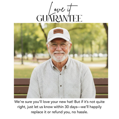 Grampy Hat with Stylish Leather Patch (Rectangle) Baseball Cap Everyday Wear Classic Grampy Cap Unique Gift for Him, Grandpa, Grampy, or Dad