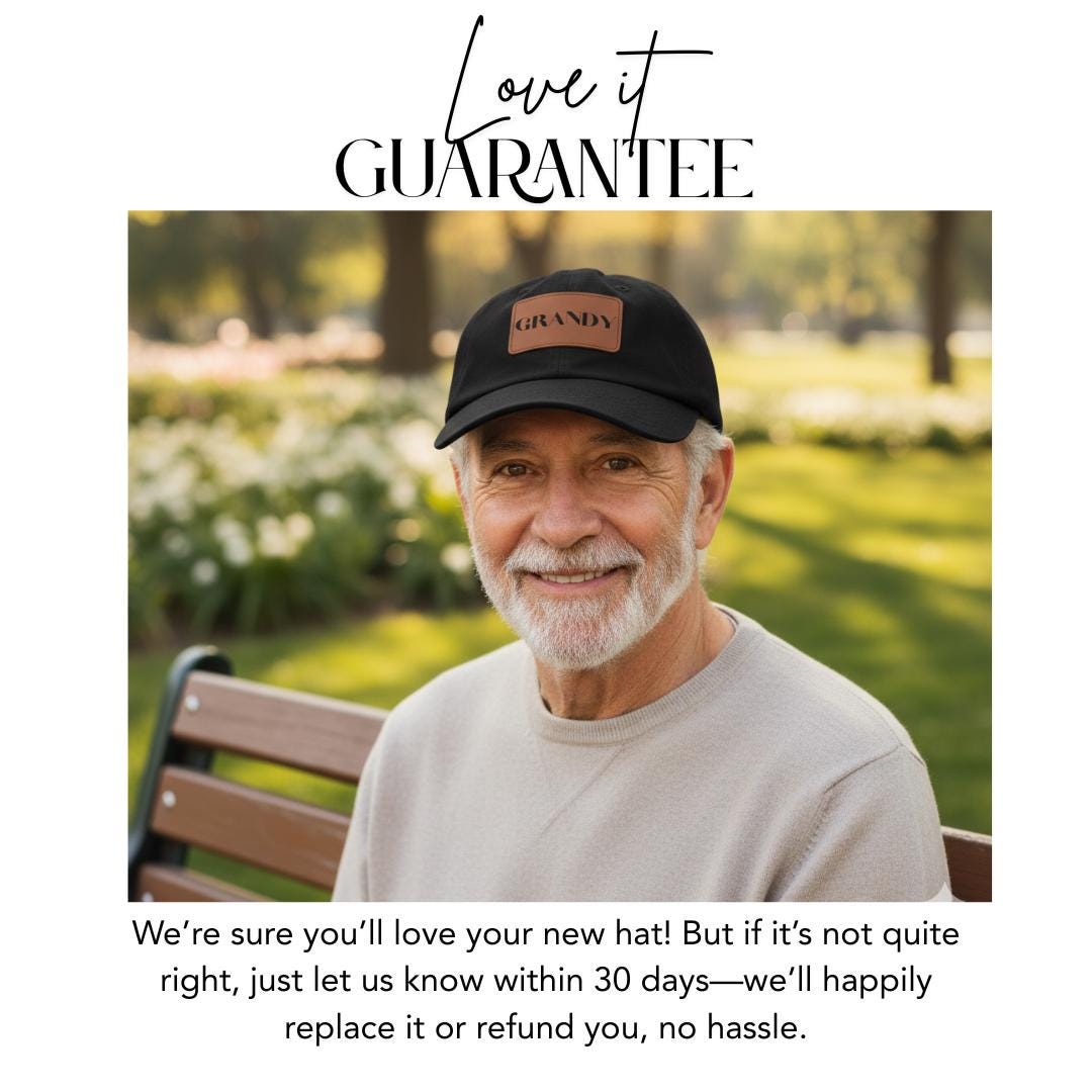 Grandy Hat with Stylish Leather Patch (Rectangle) Baseball Cap Everyday Wear Classic Grandy Cap Unique Gift for Him, Grandpa, Grandy, or Dad