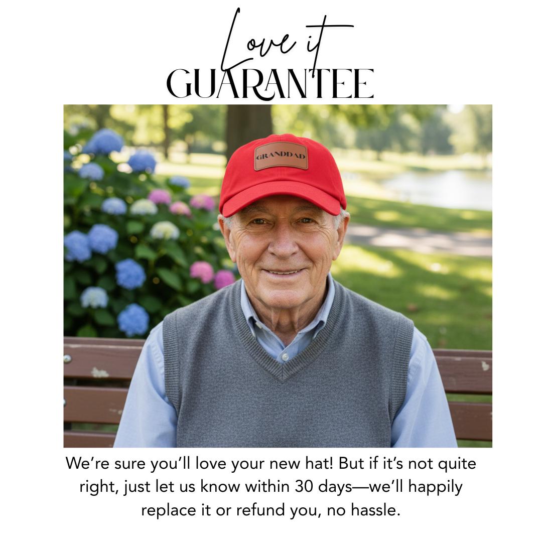 Granddad Hat with Stylish Leather Patch (Rectangle), Baseball Cap Everyday Wear Classic Granddad Cap Unique Gift for Him Granddad or Dad