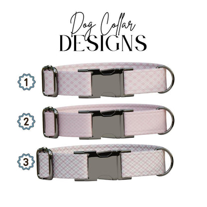 Personalized Pink Gingham Dog Collar with Name Engraved, Cute and Soft Adjustable Collar & Leash Set, Black or Gold Buckle Dog Gift (OG-24)