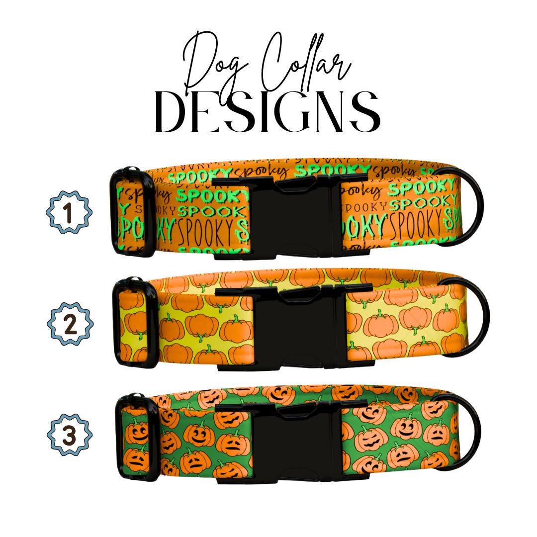 Personalized Halloween Dog Collar with Name Engraved Cute and Soft Fall Adjustable Collar & Leash Set Black or Gold Buckle Dog Gift (OG-144)