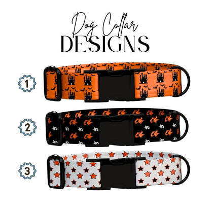 Personalized Spook-tacular Halloween Dog Collar with Name Engraved Cute and Soft Adjustable Collar & Leash Set, Pet ID Tag Dog Gift (OG-137)