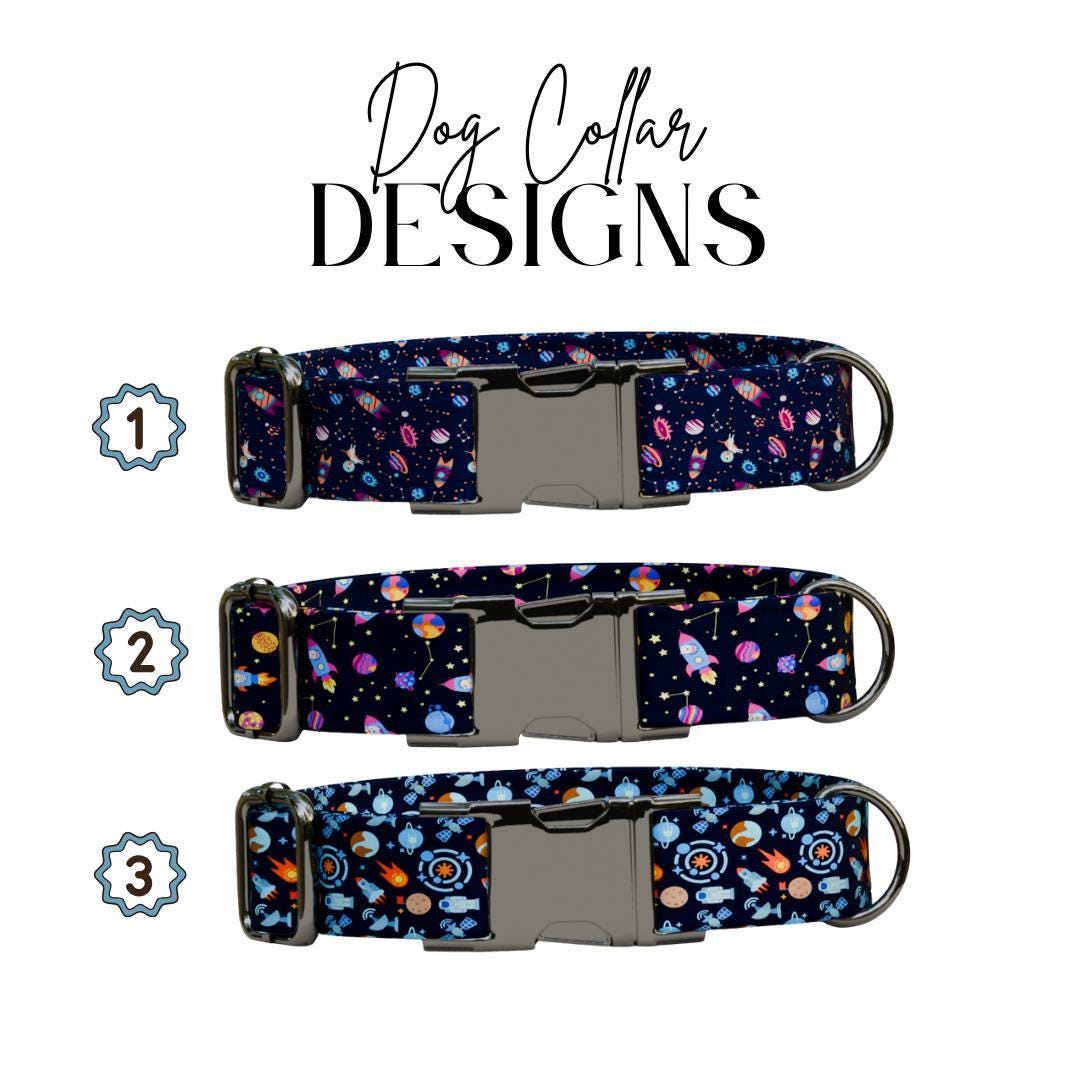 Personalized Space Adventure Dog Collar with Name Engraved Cute & Soft Adjustable Collar Leash Set Unique Astronaut Pet Dog Tag Gift (OG-73)