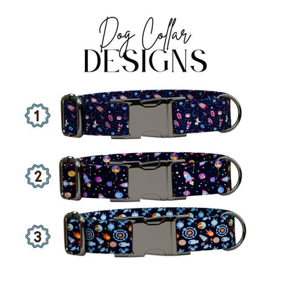 Personalized Space Adventure Dog Collar with Name Engraved Cute & Soft Adjustable Collar Leash Set Unique Astronaut Pet Dog Tag Gift (OG-73)