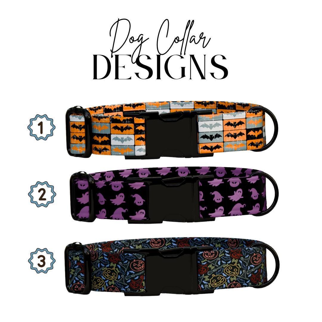 Personalized Halloween Dog Collar with Name Engraved Cute and Soft Fall Adjustable Collar & Leash Set Black or Gold Buckle Dog Gift (OG-130)