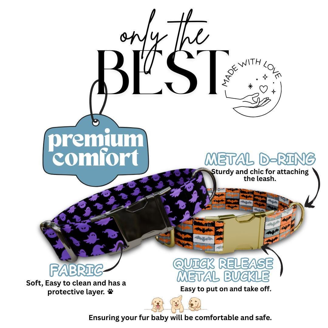 Personalized Halloween Dog Collar with Name Engraved Cute and Soft Fall Adjustable Collar & Leash Set Black or Gold Buckle Dog Gift (OG-130)