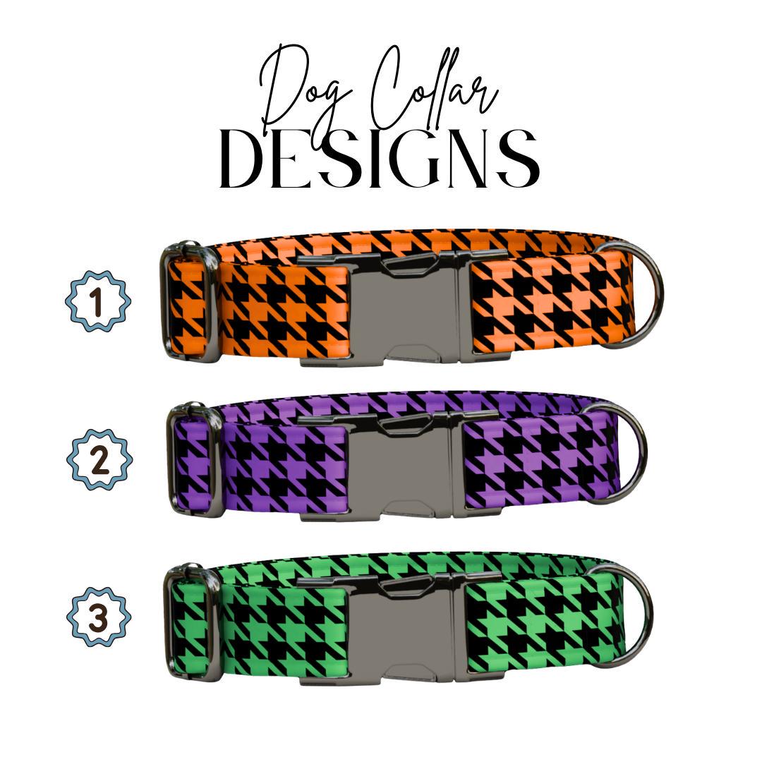 Personalized Houndstooth Alabama Fans Dog Collar with Name Engraved Cute Fall Adjustable Collar & Leash Set Metal Buckle Dog Gift (OG-111)