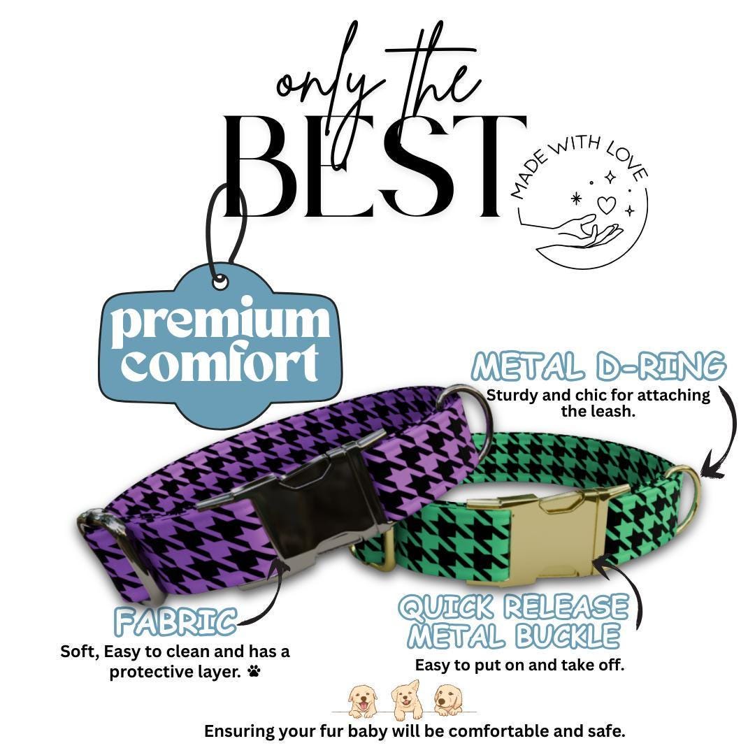 Personalized Houndstooth Alabama Fans Dog Collar with Name Engraved Cute Fall Adjustable Collar & Leash Set Metal Buckle Dog Gift (OG-111)