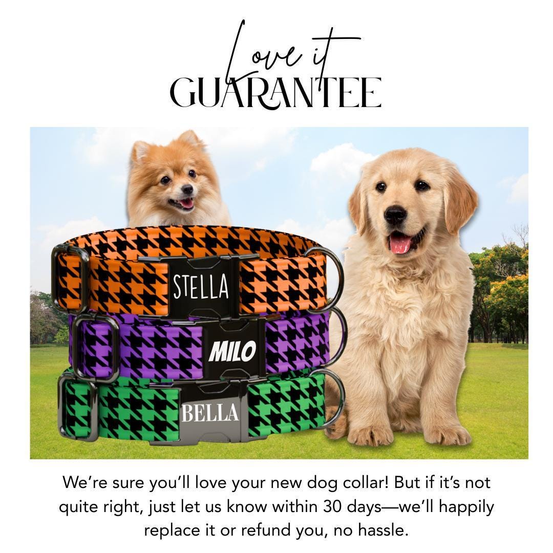 Personalized Houndstooth Alabama Fans Dog Collar with Name Engraved Cute Fall Adjustable Collar & Leash Set Metal Buckle Dog Gift (OG-111)