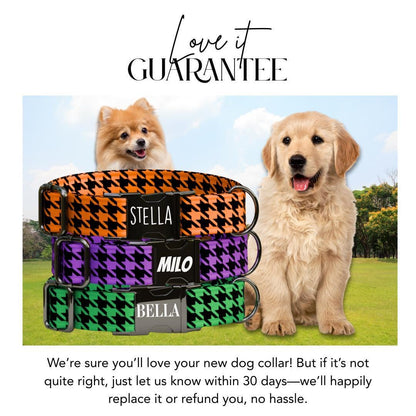 Personalized Houndstooth Alabama Fans Dog Collar with Name Engraved Cute Fall Adjustable Collar & Leash Set Metal Buckle Dog Gift (OG-111)