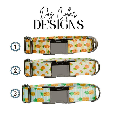 Personalized Pineapple Dog Collar with Name Engraved Cute & Soft Tropical Summer Adjustable Collar Leash Set Unique Fun Dog Tag Gift (OG-67)