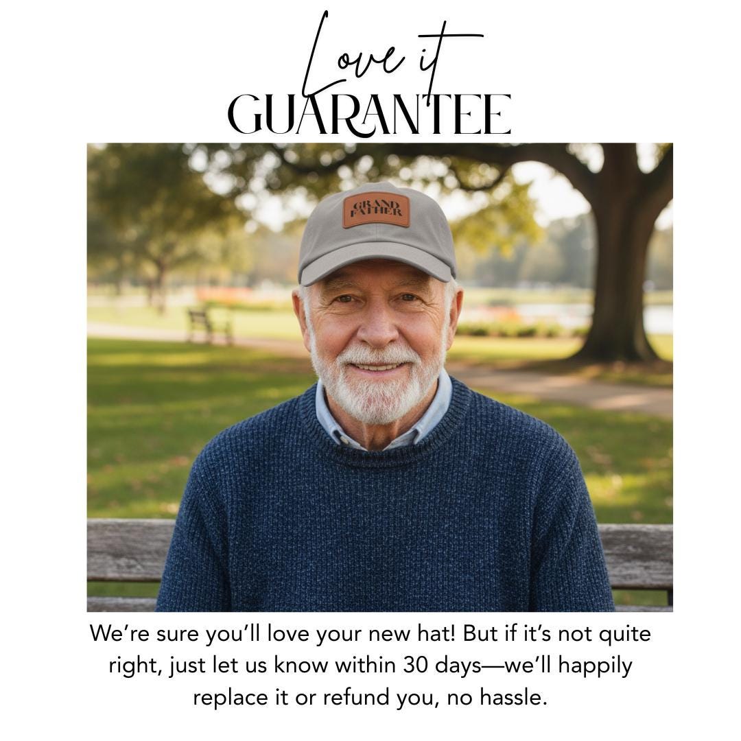 Grandfather Hat with Stylish Leather Patch (Rectangle) Baseball Cap Everyday Wear Classic Grandfather Cap Unique Gift for Him Grandpa or Dad