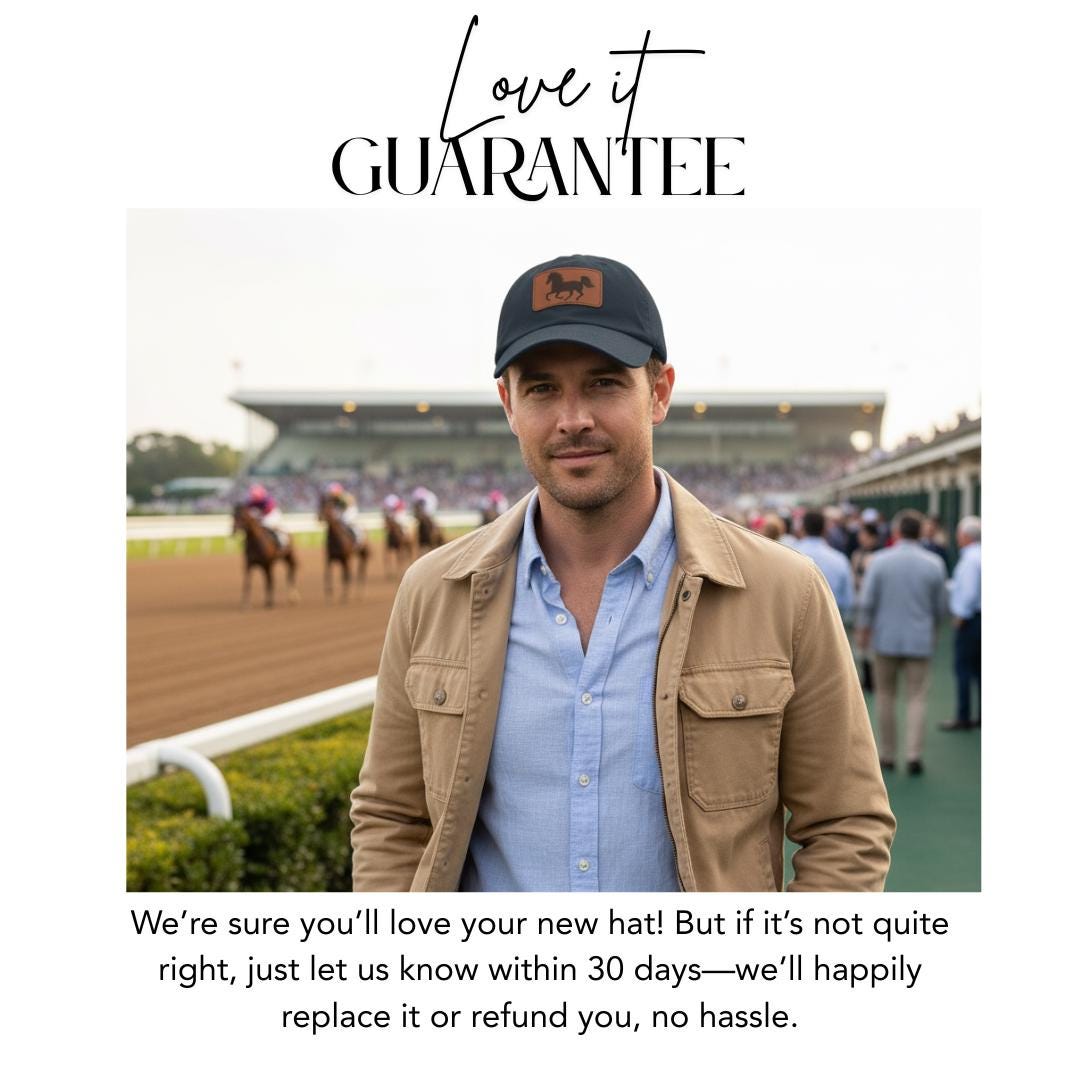 Equestrian with Stylish Leather Patch (Rectangle) Everyday Baseball Horse Cap Gift for Trail Ride Rustic Country Gift, Equestrian Style Hat