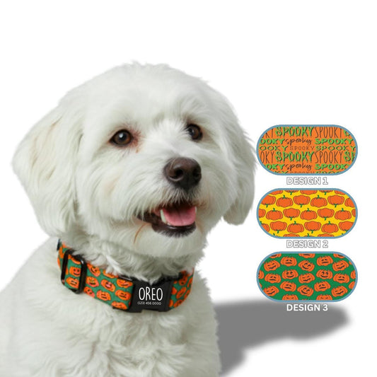Personalized Halloween Dog Collar with Name Engraved Cute and Soft Fall Adjustable Collar & Leash Set Black or Gold Buckle Dog Gift (OG-144)