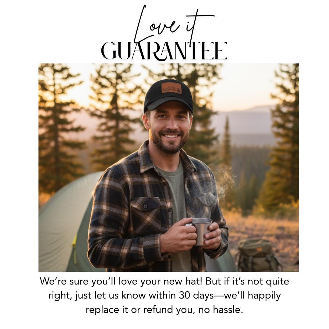 Mountain and Trees Adventure Dad Hat with Leather Patch (Rectangle) Hiking Camping Travel Cap Outdoor Lifestyle Hat Unisex Stylish Cap Gift
