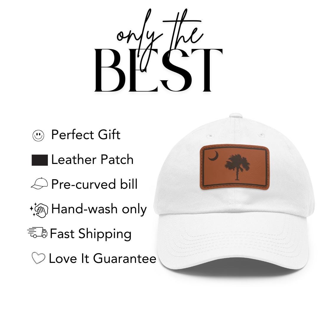 South Carolina Flag Dad Hat with Leather Patch (Rectangle) Palmetto State Baseball Cap Rustic Coastal Southern Style SC Palmetto Moon Hat