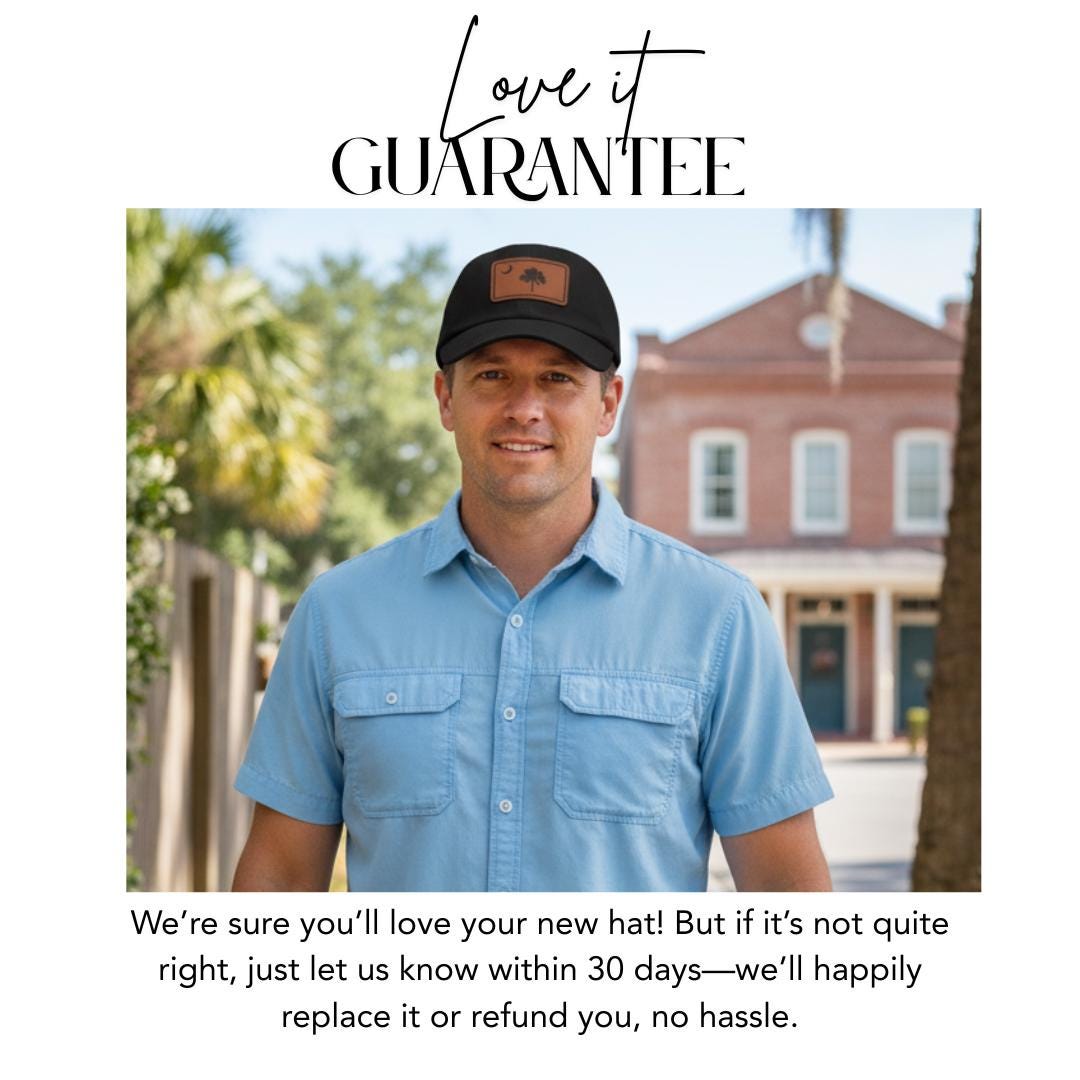 South Carolina Flag Dad Hat with Leather Patch (Rectangle) Palmetto State Baseball Cap Rustic Coastal Southern Style SC Palmetto Moon Hat