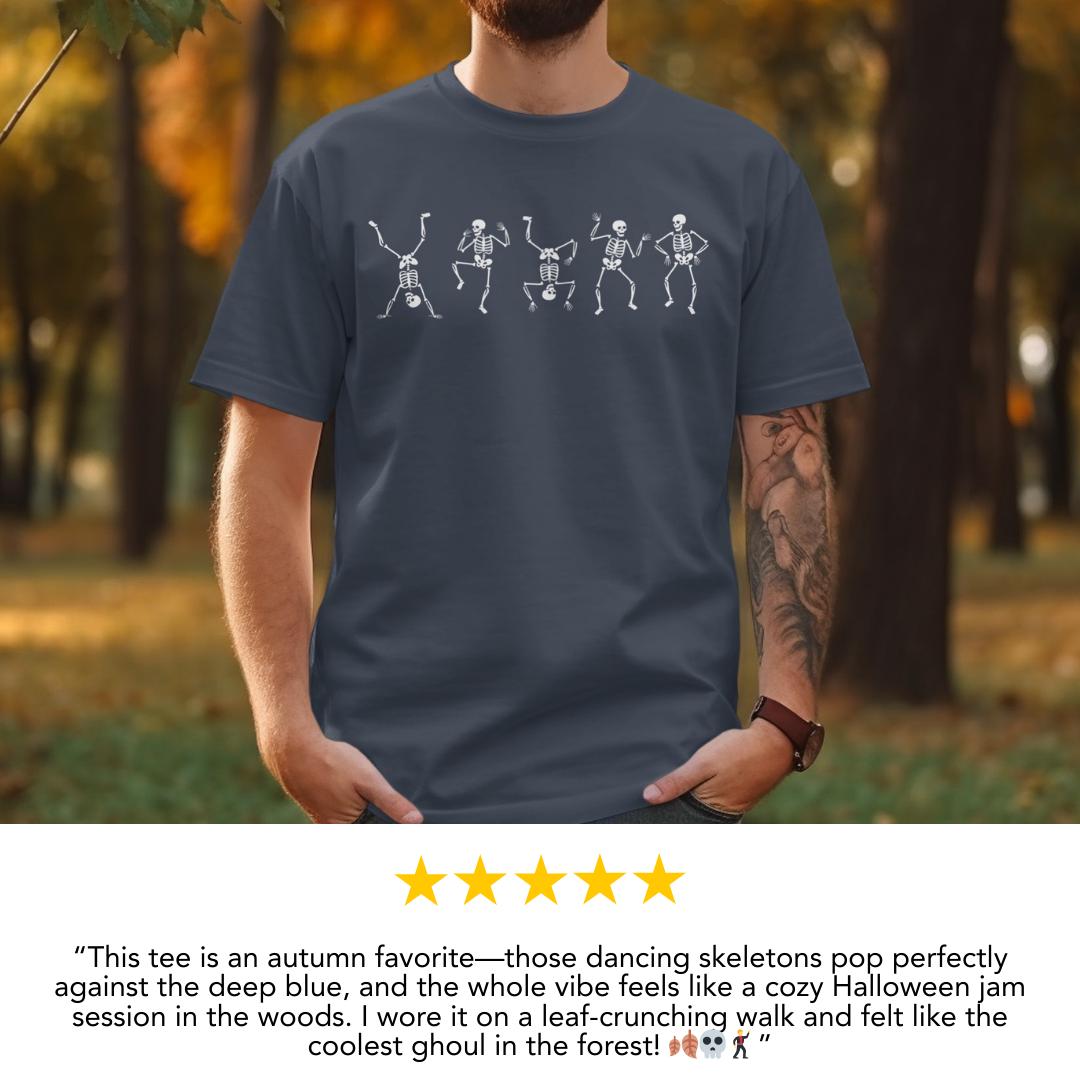 Dancing Skeletons T-Shirt Comfort Colors Halloween Graphic Tee Spooky Season Party Shirt Cute Skeleton Dance Top Distressed Spooky Shirt