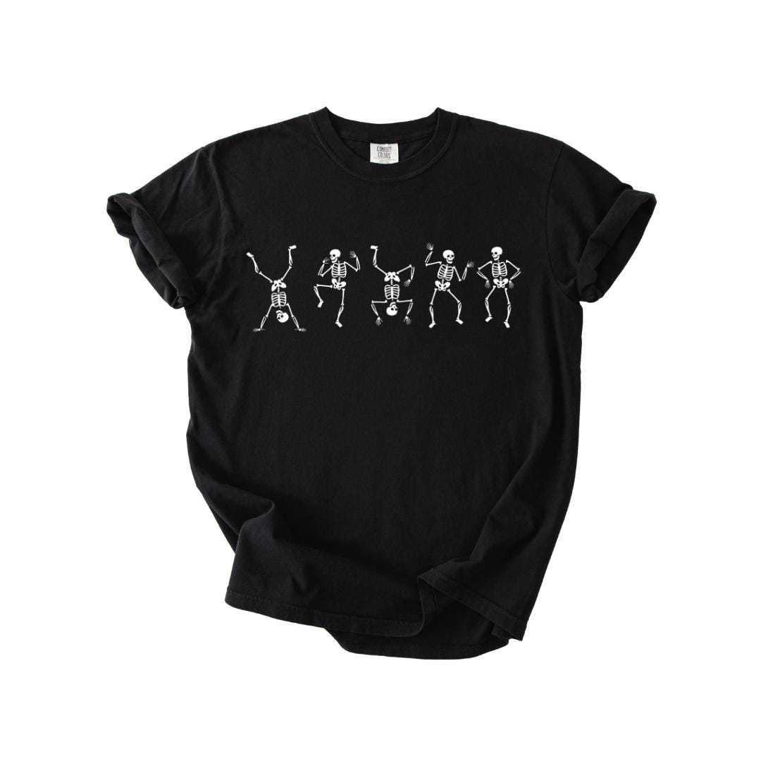 Dancing Skeletons T-Shirt Comfort Colors Halloween Graphic Tee Spooky Season Party Shirt Cute Skeleton Dance Top Distressed Spooky Shirt
