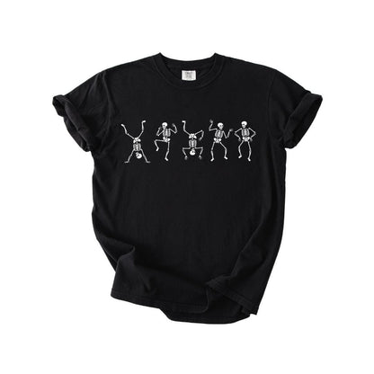 Dancing Skeletons T-Shirt Comfort Colors Halloween Graphic Tee Spooky Season Party Shirt Cute Skeleton Dance Top Distressed Spooky Shirt