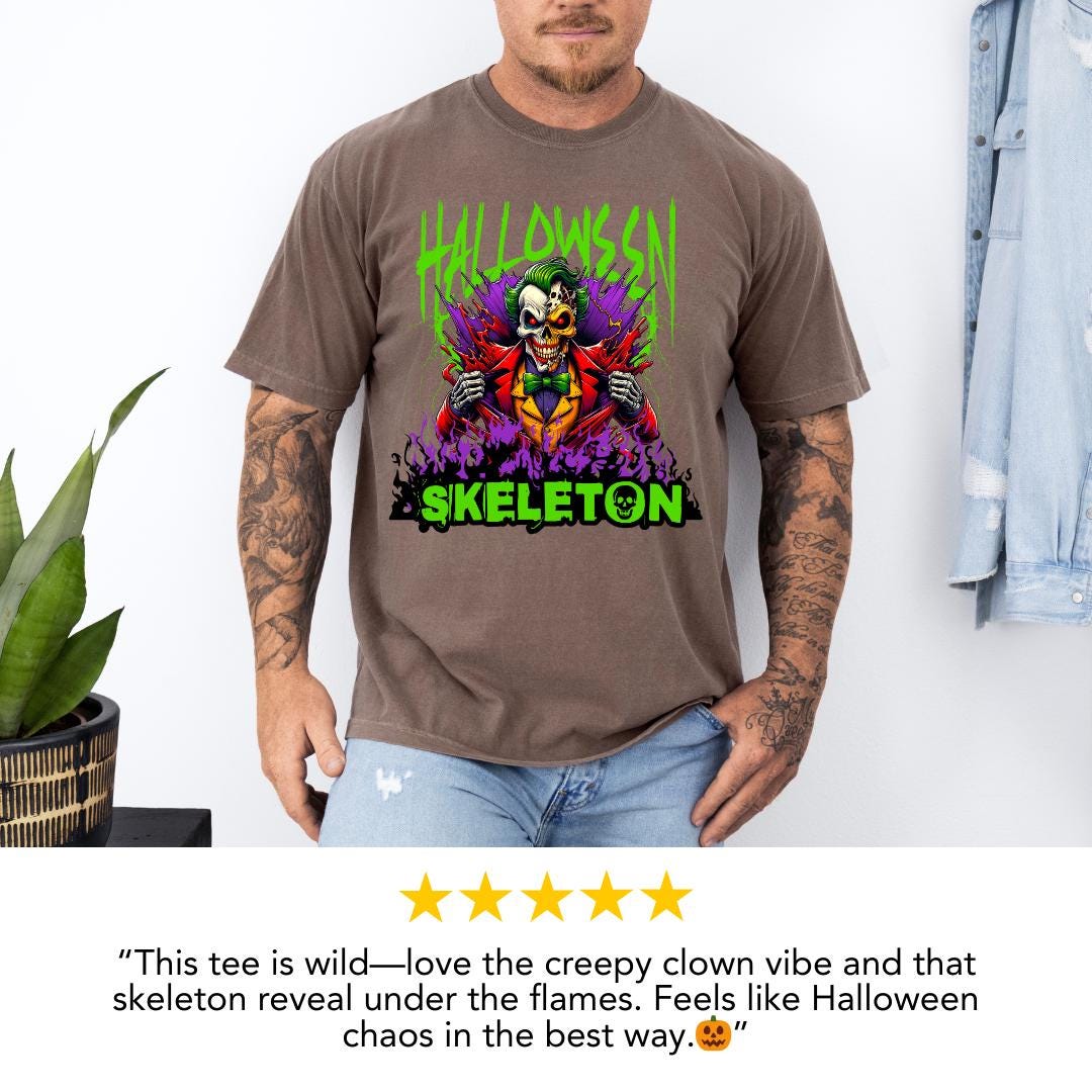 Halloween Skeleton T-Shirt Comfort Colors Scary Clown Skull Tee Spooky Horror Joker Skeleton Shirt Spooky Season Skeleton Shirt Gift Idea