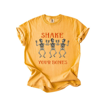 Shake Your Bones Skeleton Halloween T-Shirt Comfort Colors Funny Spooky Season Graphic Tee Fall Outfit Vibes Retro Skeleton Dancing Shirt