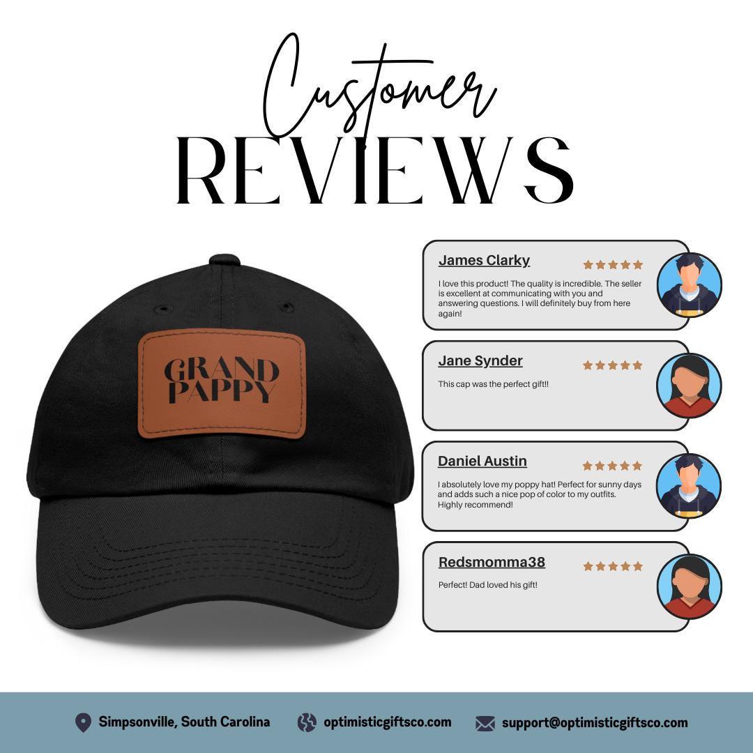 Grandpappy Hat with Stylish Leather Patch (Rectangle) Baseball Cap Everyday Wear Classic Grandpappy Cap Unique Gift for Grandpappy or Dad