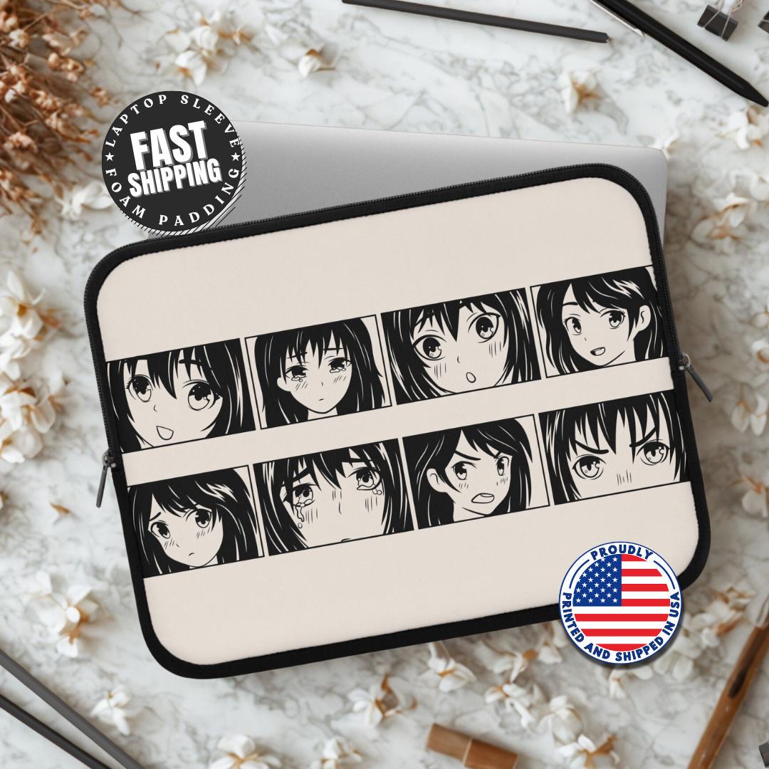 Anime Girl Expression Laptop Sleeve Otaku Laptop Cover Unique Tech Accessory Gift for Otaku Laptop Case Otaku Must-Have Cute Manga Sleeve
