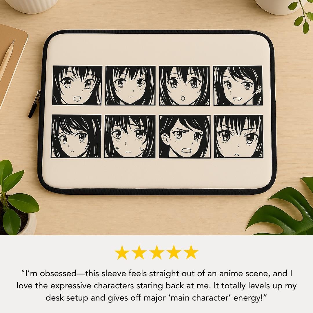 Anime Girl Expression Laptop Sleeve Otaku Laptop Cover Unique Tech Accessory Gift for Otaku Laptop Case Otaku Must-Have Cute Manga Sleeve