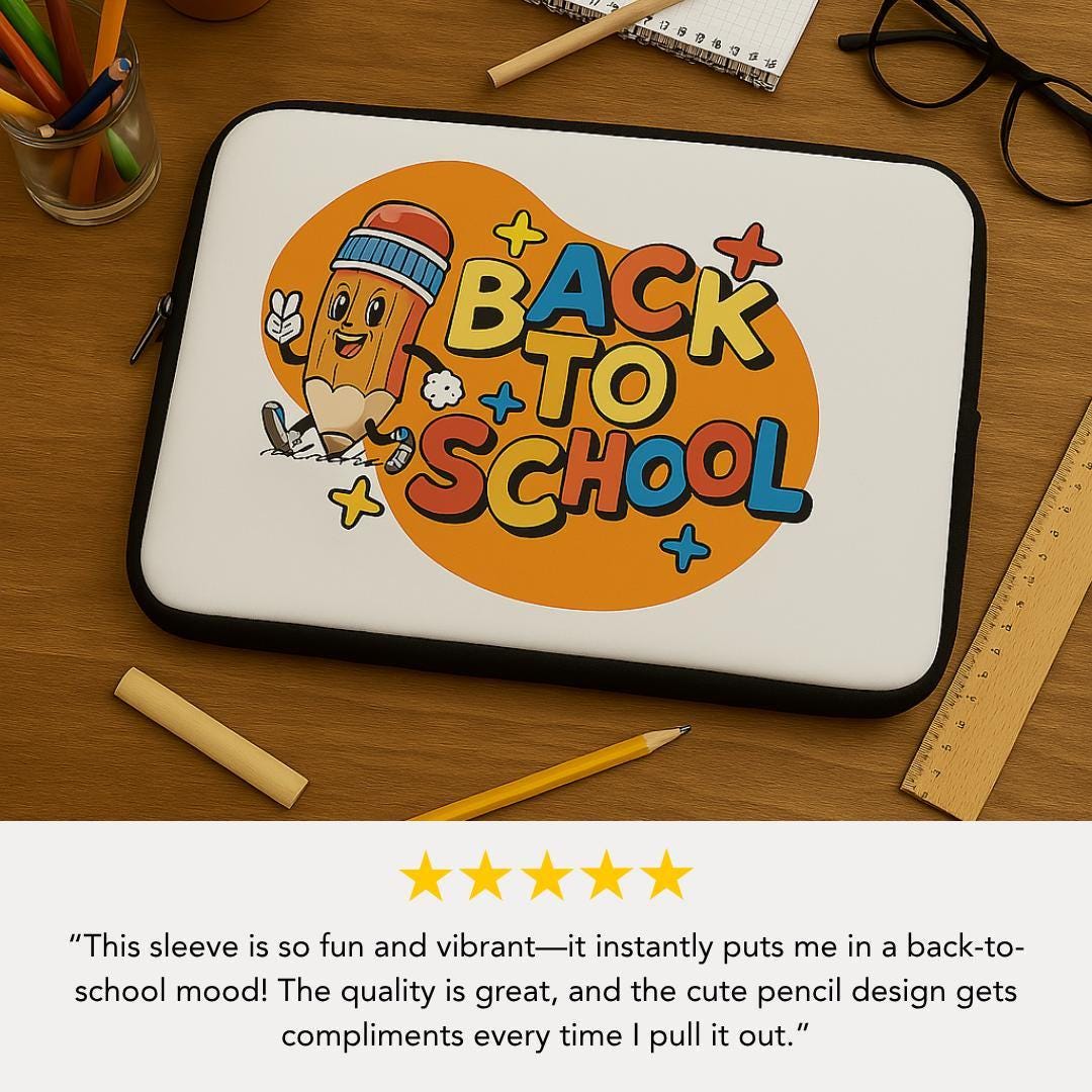 Back to School Laptop Sleeve with Cute Pencil Design Tech Case for Students or Kids Unique School Supplies Gift for Students Laptop Case