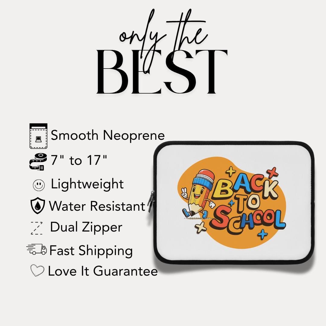 Back to School Laptop Sleeve with Cute Pencil Design Tech Case for Students or Kids Unique School Supplies Gift for Students Laptop Case