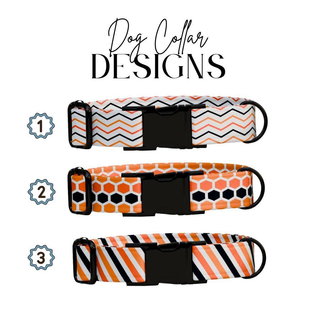 Personalized Chevron Stripes Honeycomb Dog Collar with Name Engraved Cute and Soft Adjustable Collar & Leash Set Pet Tag Dog Gift (OG-142)
