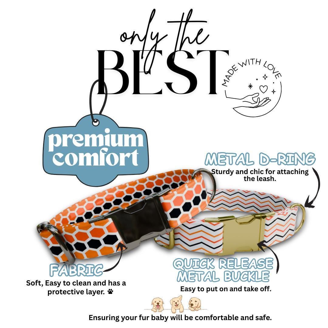 Personalized Chevron Stripes Honeycomb Dog Collar with Name Engraved Cute and Soft Adjustable Collar & Leash Set Pet Tag Dog Gift (OG-142)