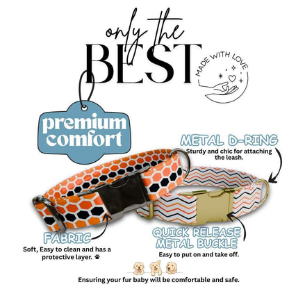 Personalized Chevron Stripes Honeycomb Dog Collar with Name Engraved Cute and Soft Adjustable Collar & Leash Set Pet Tag Dog Gift (OG-142)
