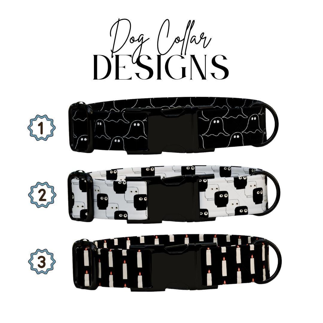 Personalized Spooky Season Dog Collar with Name Engraved Cute and Soft Adjustable Collar & Leash Set Black or Gold Buckle Dog Gift (OG-125)