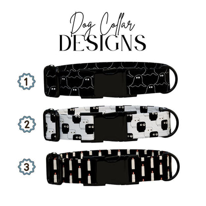 Personalized Spooky Season Dog Collar with Name Engraved Cute and Soft Adjustable Collar & Leash Set Black or Gold Buckle Dog Gift (OG-125)
