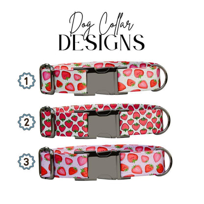 Personalized Strawberry Dog Collar with Name Engraved Cute & Soft Summer Fruit Adjustable Collar Leash Set, Unique Fun Dog Tag Gift (OG-68)