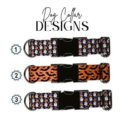 Personalized Halloween Dog Collar with Name Engraved, Cute and Soft Adjustable Fall Collar & Leash Set Black or Gold Buckle Dog Gift (OG-30)