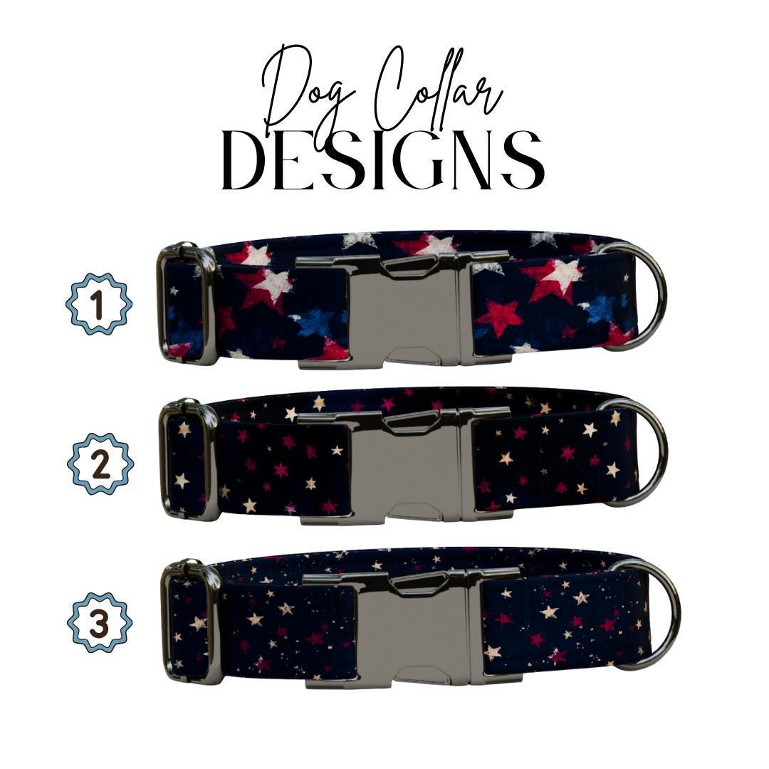 Personalized Starry Night Dog Collar with Name Engraved Cute & Soft Adjustable Collar Leash Set Unique Star Striped Pet Dog Tag Gift (OG-83)