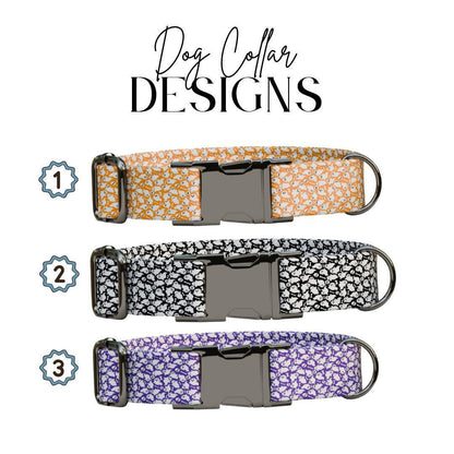 Personalized Halloween Dog Collar with Name Engraved, Cute and Soft Adjustable Fall Collar & Leash Set Black or Gold Buckle Dog Gift (OG-39)
