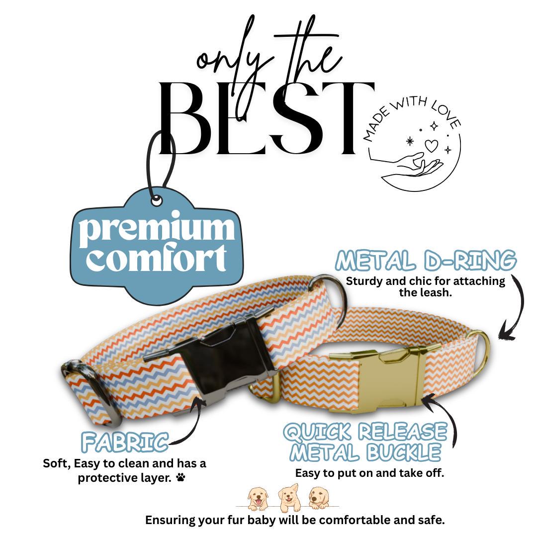 Personalized Chevron Pattern Dog Collar with Name Engraved Cute and Soft Adjustable Collar & Leash Set Black or Gold Buckle Dog Gift (OG-07)