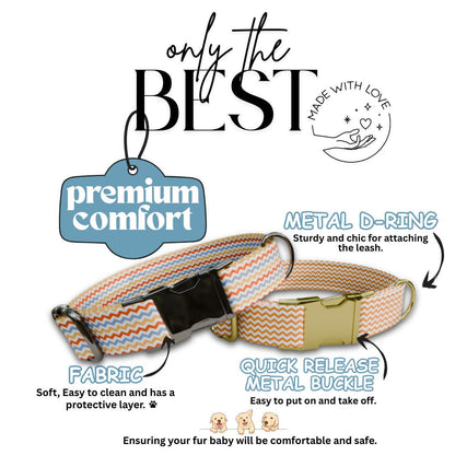 Personalized Chevron Pattern Dog Collar with Name Engraved Cute and Soft Adjustable Collar & Leash Set Black or Gold Buckle Dog Gift (OG-07)