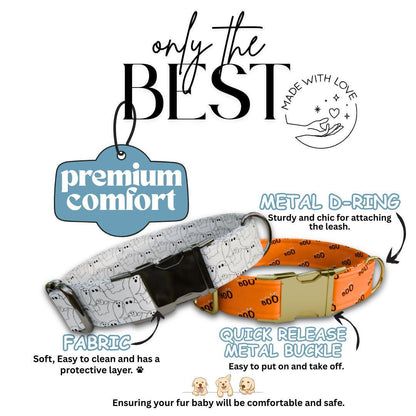 Personalized Spooky Dog Collar with Name Engraved Cute and Soft Fall Adjustable Collar & Leash Set Black or Gold Buckle Dog Gift (OG-123)