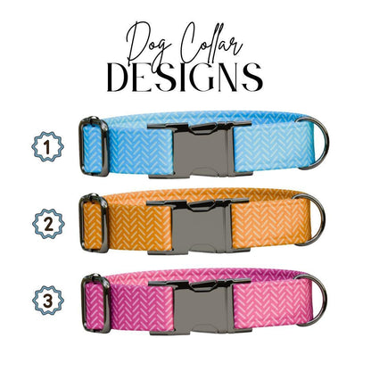 Personalized Chevron Pattern Dog Collar with Name Engraved Cute and Soft Adjustable Collar & Leash Set Black or Gold Buckle Dog Gift (OG-88)